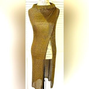 HOT MIAMI STYLES. NWT. Womens Long Knit Maxi Skirt-Dress in Gold Tone.